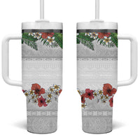 Hawaiian Tropical Flowers and Tribal Polynesian Tattoo Tumbler With Handle White Color