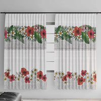 Hawaiian Tropical Flowers and Tribal Polynesian Tattoo Window Curtain White Color LT03 With Hooks White - Polynesian Pride