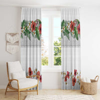Hawaiian Tropical Flowers and Tribal Polynesian Tattoo Window Curtain White Color LT03 - Polynesian Pride