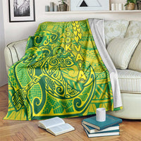 Cook Islands Va'a Polynesian Art Tattoo Blanket National Color LT03 Green - Yellow - Polynesian Pride