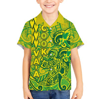 Cook Islands Vaa Polynesian Art Tattoo Family Matching Off The Shoulder Long Sleeve Dress and Hawaiian Shirt National Color