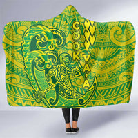 Cook Islands Va'a Polynesian Art Tattoo Hooded Blanket National Color LT03 One Size Green - Yellow - Polynesian Pride