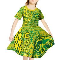 Cook Islands Vaa Polynesian Art Tattoo Kid Short Sleeve Dress National Color