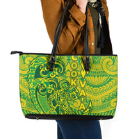 Cook Islands Va'a Polynesian Art Tattoo Leather Tote Bag National Color LT03 - Polynesian Pride