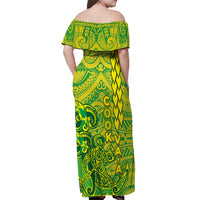 Cook Islands Va'a Polynesian Art Tattoo Off Shoulder Maxi Dress National Color LT03 - Polynesian Pride
