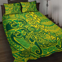 Cook Islands Va'a Polynesian Art Tattoo Quilt Bed Set National Color LT03 Green - Yellow - Polynesian Pride