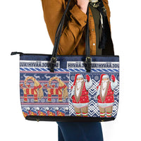 Yule Goat Joulupukki Finnish Christmas Leather Tote Bag Scandinavian Pattern LT03 - Polynesian Pride