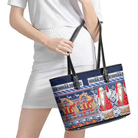 Yule Goat Joulupukki Finnish Christmas Leather Tote Bag Scandinavian Pattern LT03 - Polynesian Pride