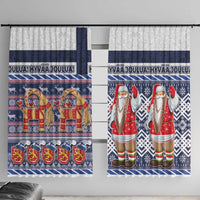 Yule Goat Joulupukki Finnish Christmas Window Curtain Scandinavian Pattern LT03 With Hooks Blue - Polynesian Pride