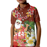 Hawaii Honu Mele Kalikimaka Kid Polo Shirt Santa Tropical Flower Aloha Summer Red Version LT03 Kid Red - Polynesian Pride
