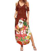 Hawaii Honu Mele Kalikimaka Summer Maxi Dress Santa Tropical Flower Aloha Summer Red Version LT03 Women Red - Polynesian Pride