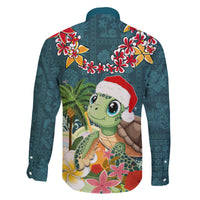 Hawaii Honu Mele Kalikimaka Family Matching Puletasi Dress and Hawaiian Shirt Santa Tropical Flower Aloha Summer Turquoise Version LT03 - Polynesian Pride