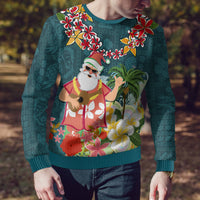 Hawaii Honu Mele Kalikimaka Ugly Christmas Sweater Santa Tropical Flower Aloha Summer Turquoise Version LT03 - Polynesian Pride