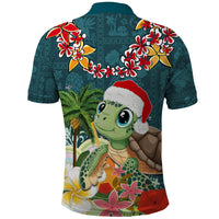 Hawaii Honu Mele Kalikimaka Polo Shirt Santa Tropical Flower Aloha Summer Turquoise Version LT03 - Polynesian Pride