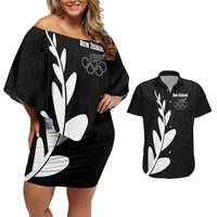 Personalised New Zealand Canoeing Special Jersey Couples Matching Off Shoulder Short Dress and Hawaiian Shirt