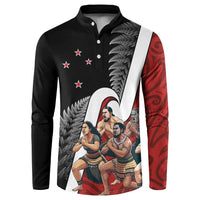 New Zealand Te Matatini Button Sweatshirt Kapa Haka and Silver Fern - Maori Art Pattern LT03 Black - Polynesian Pride