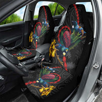 New Zealand Tui Birds Love Couple Car Seat Cover The Heart of Silver Fern Leaves and Maori Tattoo Pattern
