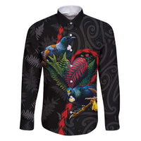 New Zealand Tui Birds Love Couple Family Matching Puletasi and Hawaiian Shirt The Heart of Silver Fern Leaves and Maori Tattoo Pattern