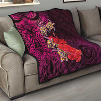 Pasifika Festival Quilt Plumeria Turtles with Hibiscus - Polynesian Art Tattoo Pink Color