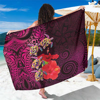 Pasifika Festival Sarong Plumeria Turtles with Hibiscus - Polynesian Art Tattoo Pink Color