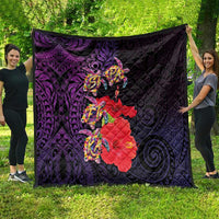 Pasifika Festival Quilt Plumeria Turtles with Hibiscus - Polynesian Art Tattoo Purple Color