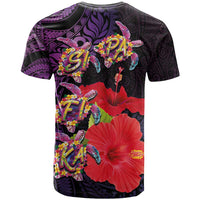Pasifika Festival T Shirt Plumeria Turtles with Hibiscus - Polynesian Art Tattoo Purple Color