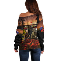 New Zealand and Australia ANZAC Day Off Shoulder Sweater Kiwi Bird and Kangaroo Soldier LT03 - Polynesian Pride