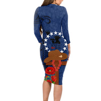 Cook Island ANZAC Day Long Sleeve Bodycon Dress Soldier Paying Respect We Shall Remember Them LT03 - Polynesian Pride