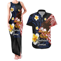 American Samoa Flag Day Couples Matching Tank Maxi Dress and Hawaiian Shirt Polynesian Tatau Art and Plumeria