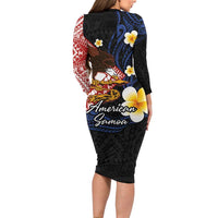 American Samoa Flag Day Family Matching Long Sleeve Bodycon Dress and Hawaiian Shirt Polynesian Tatau Art and Plumeria