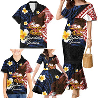 American Samoa Flag Day Family Matching Mermaid Dress and Hawaiian Shirt Polynesian Tatau Art and Plumeria
