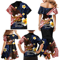 American Samoa Flag Day Family Matching Mermaid Dress and Hawaiian Shirt Polynesian Tatau Art and Plumeria