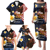 American Samoa Flag Day Family Matching Puletasi and Hawaiian Shirt Polynesian Tatau Art and Plumeria