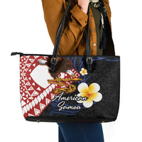 American Samoa Flag Day Leather Tote Bag Polynesian Tatau Art and Plumeria