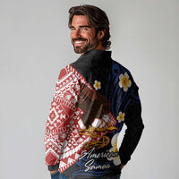 American Samoa Flag Day Long Sleeve Polo Shirt Polynesian Tatau Art and Plumeria