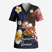 American Samoa Flag Day Scrub Top Polynesian Tatau Art and Plumeria LT03 Adult Black - Polynesian Pride