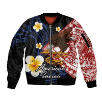 American Samoa Flag Day Sleeve Zip Bomber Jacket Polynesian Tatau Art and Plumeria