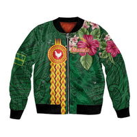 Manuʻa Islands Bomber Jacket Polynesian Style with Rooster Tattoo and Tropical Plants