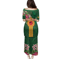 Manuʻa Islands Family Matching Puletasi and Hawaiian Shirt Polynesian Style with Rooster Tattoo and Tropical Plants