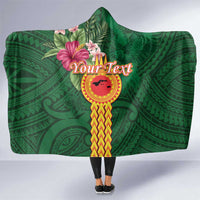Personalised Manuʻa Islands Hooded Blanket Polynesian Style with Rooster Tattoo and Tropical Plants LT03 One Size Green - Polynesian Pride