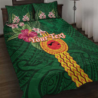 Personalised Manuʻa Islands Quilt Bed Set Polynesian Style with Rooster Tattoo and Tropical Plants LT03 Green - Polynesian Pride