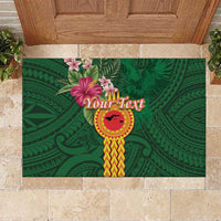 Personalised Manuʻa Islands Rubber Doormat Polynesian Style with Rooster Tattoo and Tropical Plants LT03 Green - Polynesian Pride