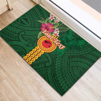 Personalised Manuʻa Islands Rubber Doormat Polynesian Style with Rooster Tattoo and Tropical Plants LT03 - Polynesian Pride