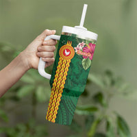 Personalised Manuʻa Tumbler With Handle Polynesian Style with Rooster Tattoo and Tropical Plants LT03 - Polynesian Pride