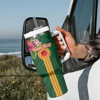 Personalised Manuʻa Tumbler With Handle Polynesian Style with Rooster Tattoo and Tropical Plants LT03 - Polynesian Pride