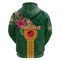 Manuʻa Islands Zip Hoodie Polynesian Style with Rooster Tattoo and Tropical Plants