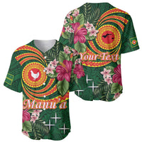 Manuʻa Islands Baseball Jersey Polynesian Art Tattoo Style and Tropical Plants