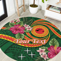 Manuʻa Islands Round Carpet Polynesian Art Tattoo Style and Tropical Plants