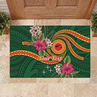 Personalised Manuʻa Islands Rubber Doormat Polynesian Art Tattoo Style and Tropical Plants LT03 Green - Polynesian Pride