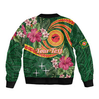 Manuʻa Islands Sleeve Zip Bomber Jacket Polynesian Art Tattoo Style and Tropical Plants